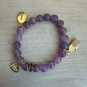 Purple Beaded Bracelet with Gold Accents peace healing gift idea